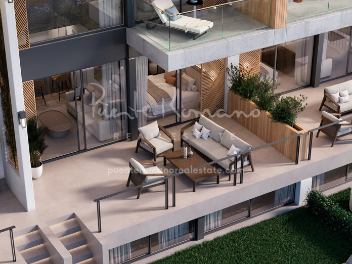 Apartamento dúplex con acceso directo a la terraza y piscina en complejo tipo apart-hotel
