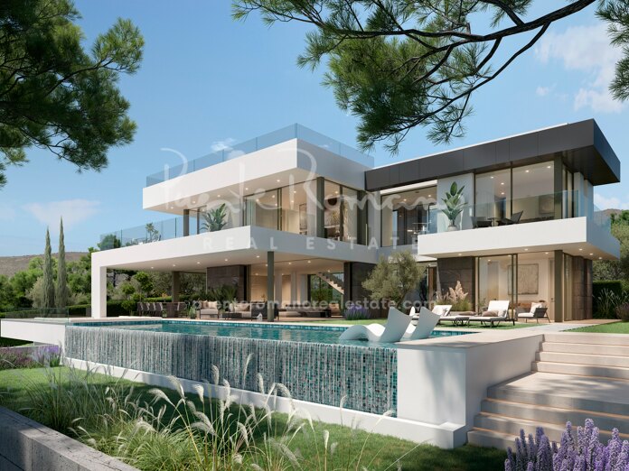 Contemporary villa under construction with sea and golf course views near Cabopino Marina